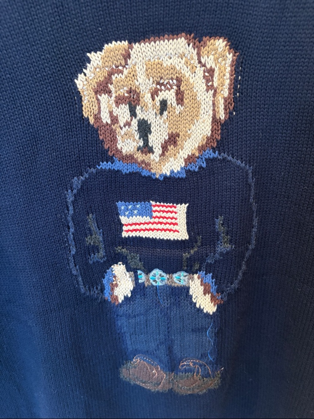 Polo by Ralph Lauren Navy Bear Crewneck Sweater with Flag Motif - Picture 3 of 4